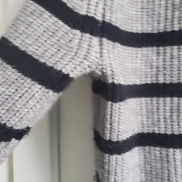 Magaschoni Striped Crew Neck Sweater Fisherman Knit Grey Ribbed Boxy Rel… - Picture 9 of 10